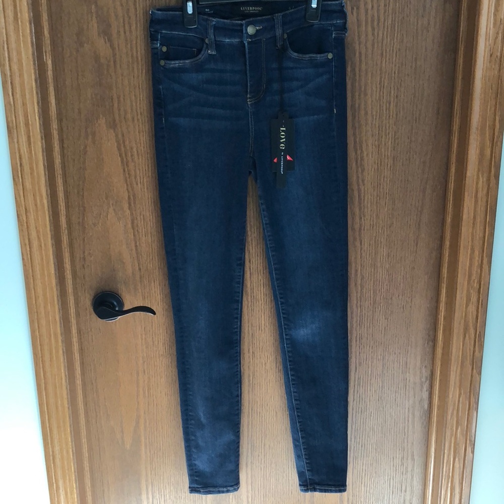 Liverpool Blue Skinny Jeans with Tapered Leg and Contrasting Stitching